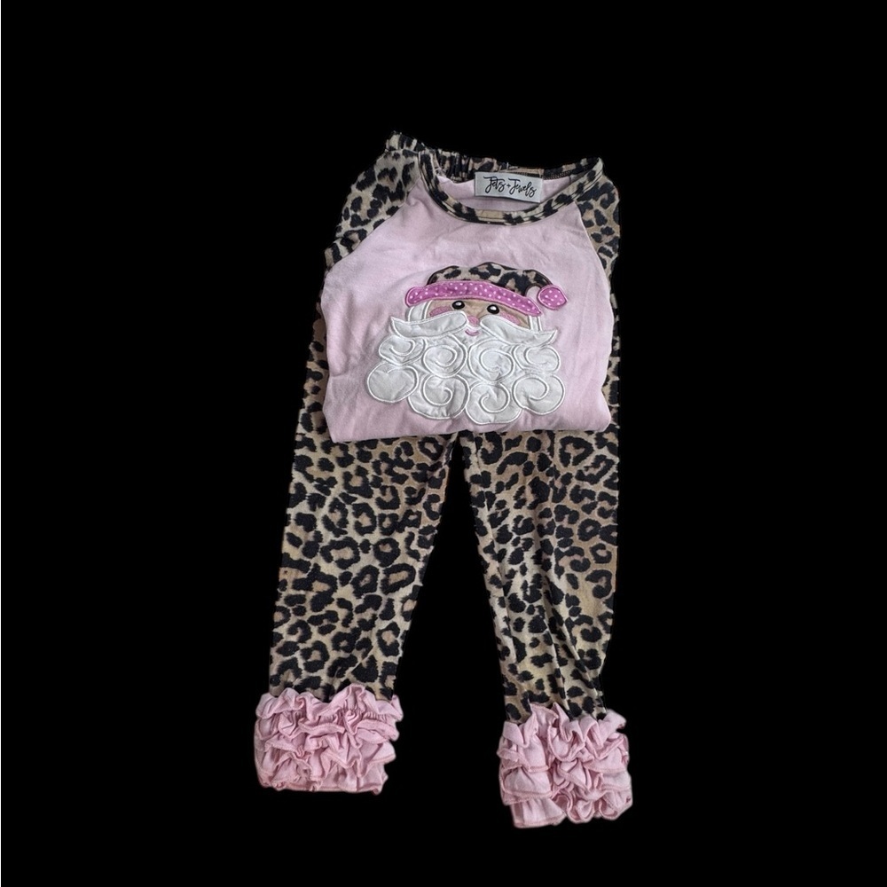 Jets & Jewels Christmas Santa cheetah Print Pants Set 3t